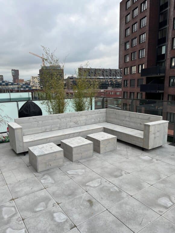 Steigerhouten loungebank Tucson met blok armleuningen