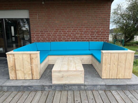 Steigerhouten loungebank Tucson met blok armleuningen