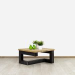 Eikenhouten salontafel Glace met stalen onderstel