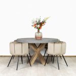 Betonlook tafel Lefor met eikenhouten matrix poot