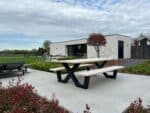 Douglashout picknicktafel Clune met stalen X poten