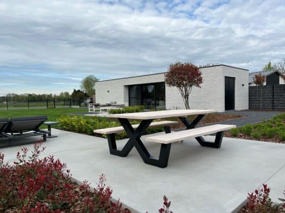 Douglashout picknicktafel Clune met stalen X poten