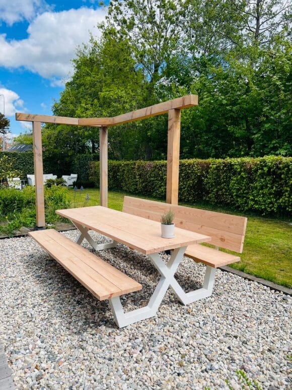 Douglashout picknicktafel Clune met stalen X poten