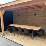 Douglashouten tuintafel Gary met stalen A poten