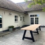Douglashouten tuintafel Gary met stalen A poten