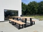 Tuintafel Oscar douglashout met stalen trapezium poten