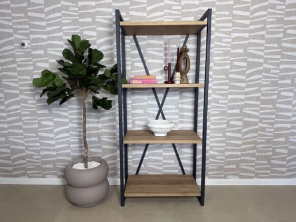 Eikenhouten boekenkast/vakkenkast Bella met stalen frame