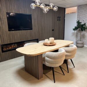 Eikenhouten deens ovale tafel Irene met akoestische panelen poten